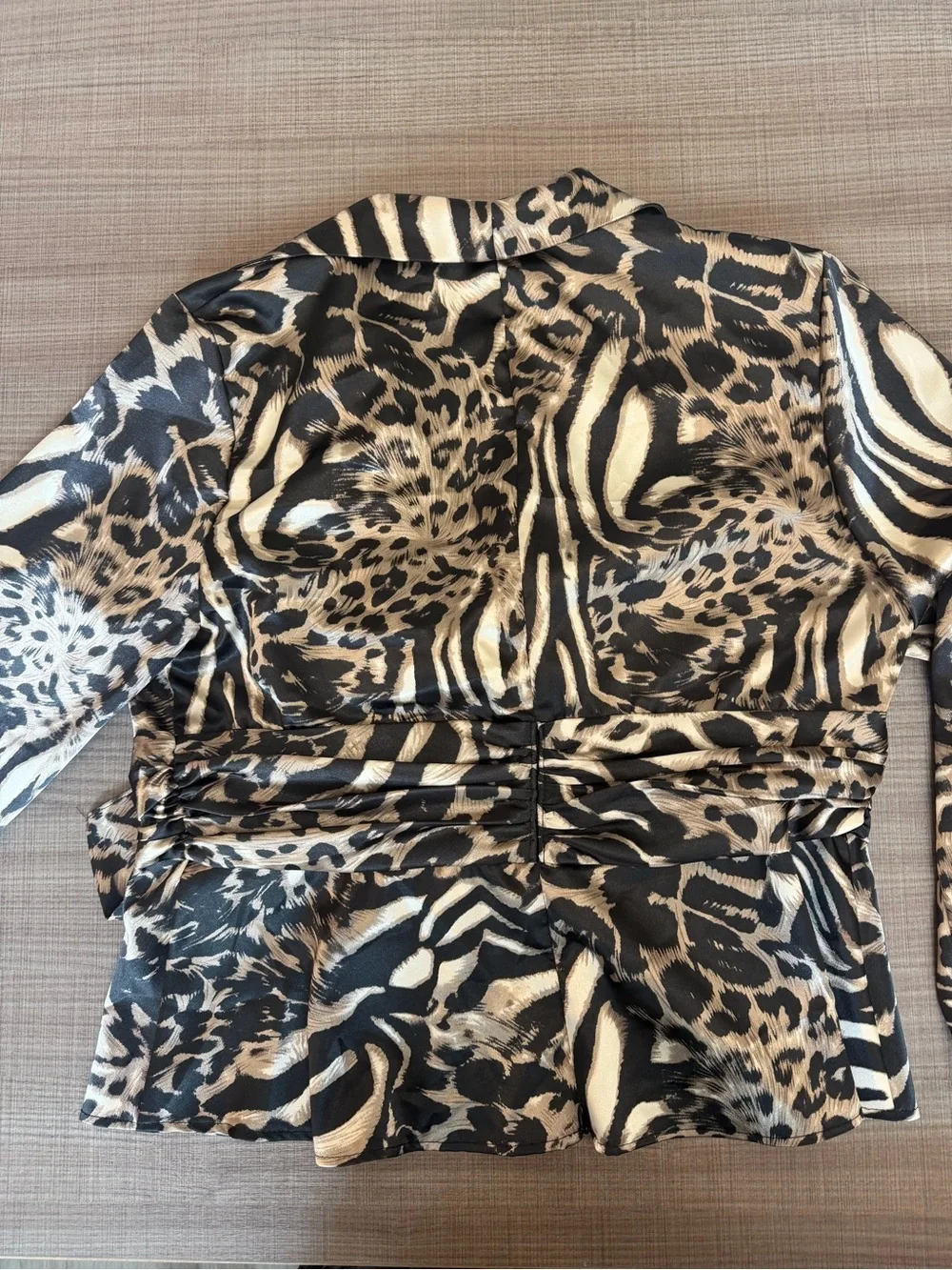 Onyx Animal Print Wrap Blouse - Black & Tan